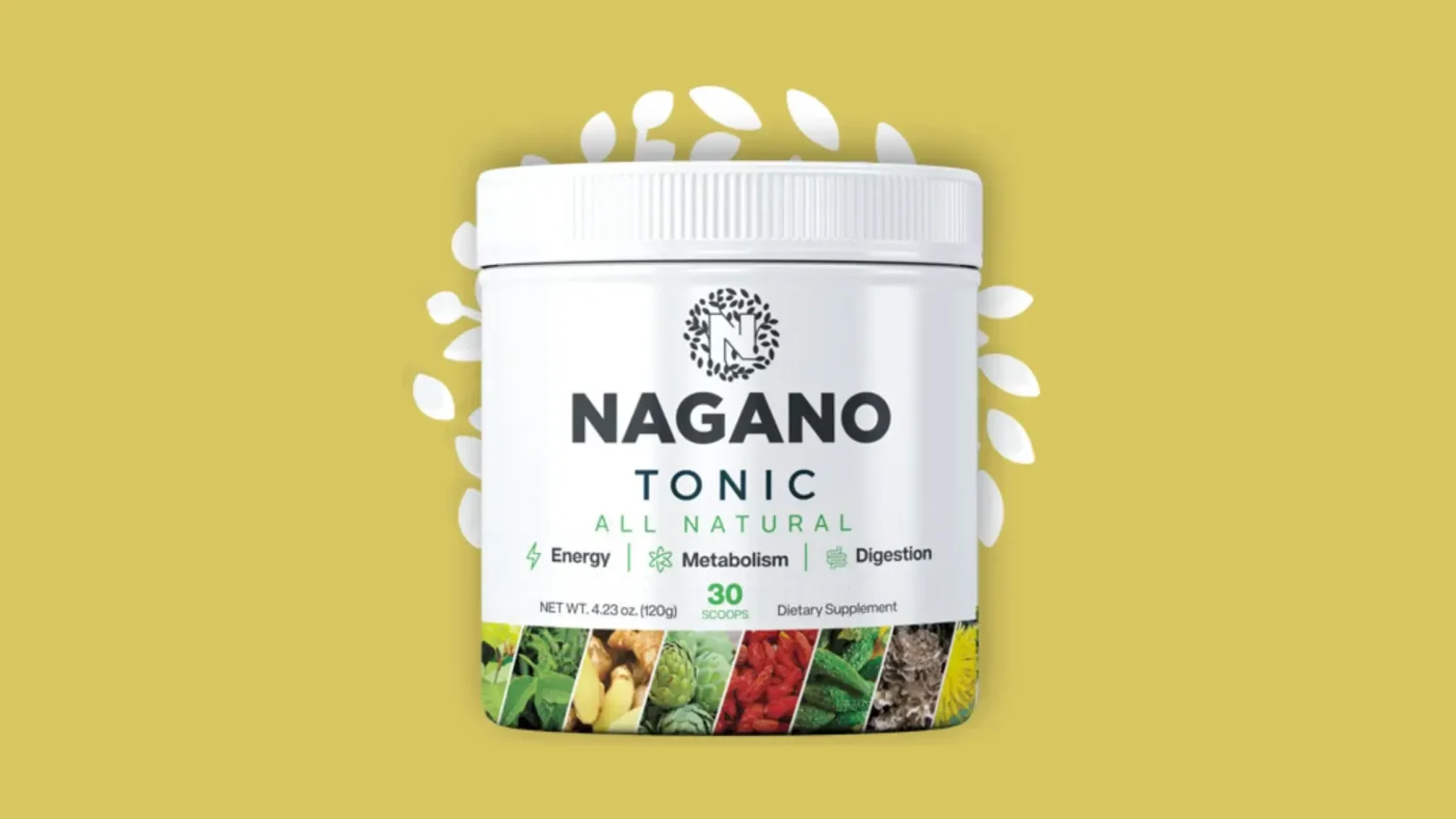 Bottle of Nagano Tonic dietary supplement placed on a wooden table with natural lighting, showcasing its label and packaging